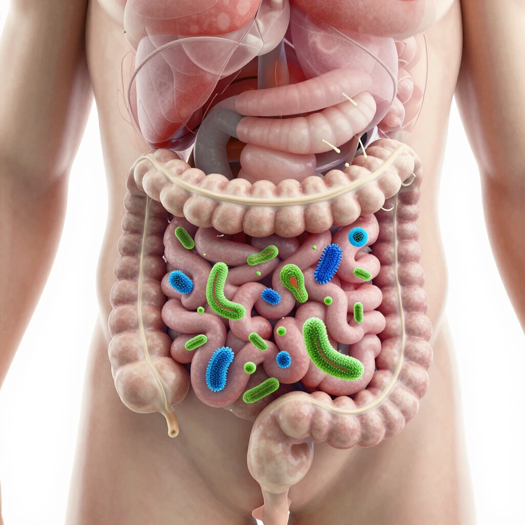 Visual representation of a healthy gut microbiome versus dysbiosis in the intestines