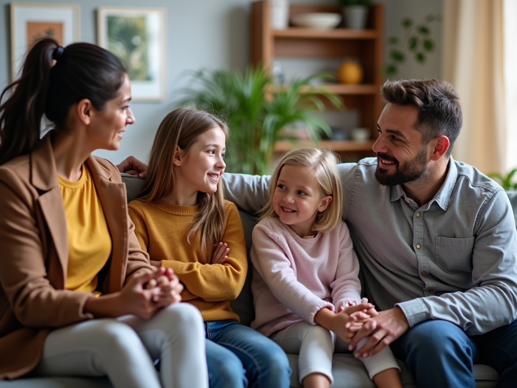 A family participating in a therapy session, working together to improve their mental health.
