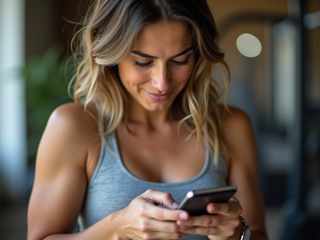 Individual tracking fitness progress on a smartphone.