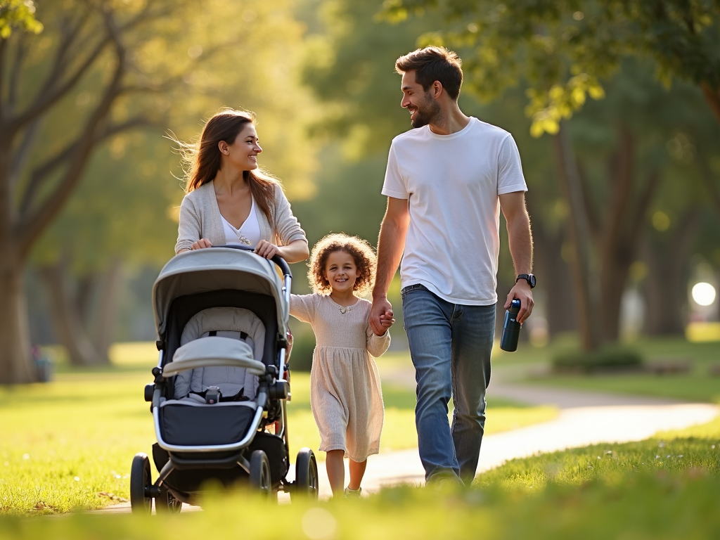 Family enjoying a walk in the park.