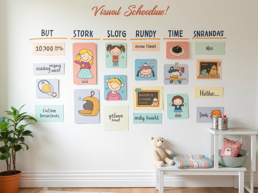 Colorful visual schedule with daily activities
