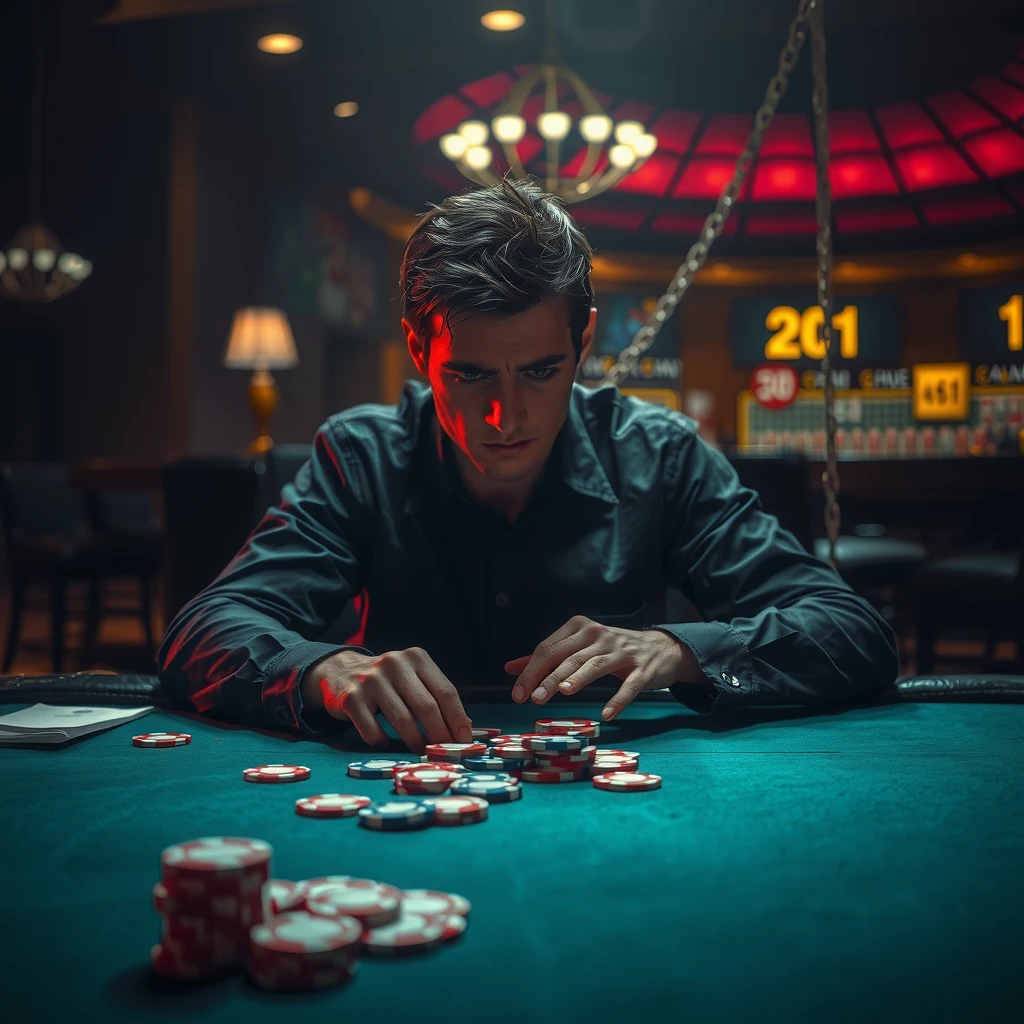 Individual confronting gambling urges in a casino setting