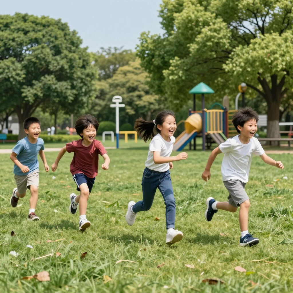 Kids enjoying a running tag game in the park