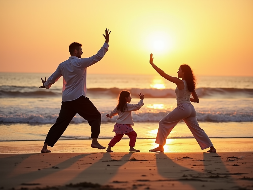 Family doing tai chi at a wellness retreat