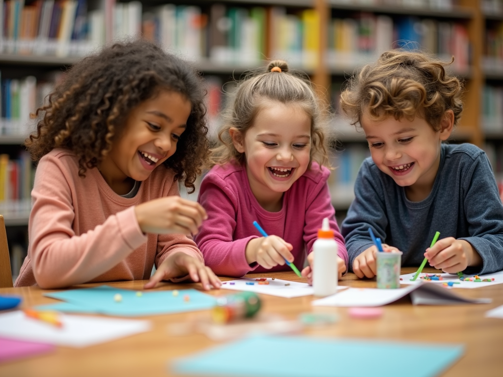 Family enjoying a craft workshop at the library