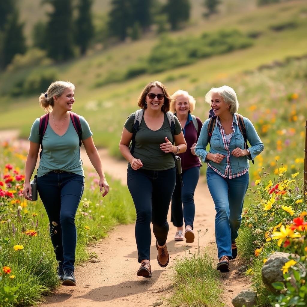 A group enjoying a beginner-friendly walking routine in nature.