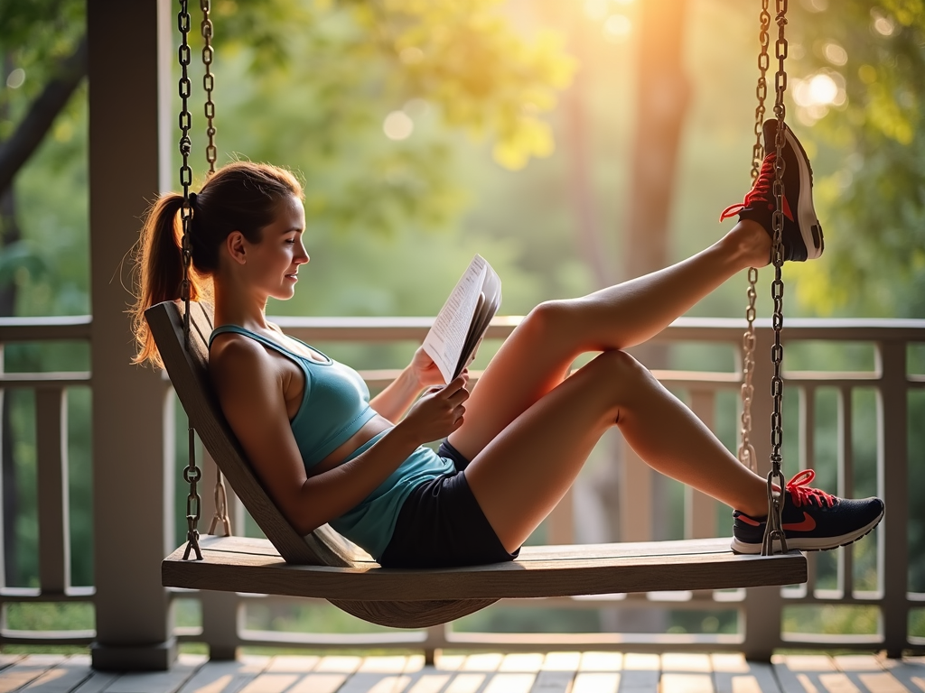 Runner relaxing on a rest day with water and a magazine.