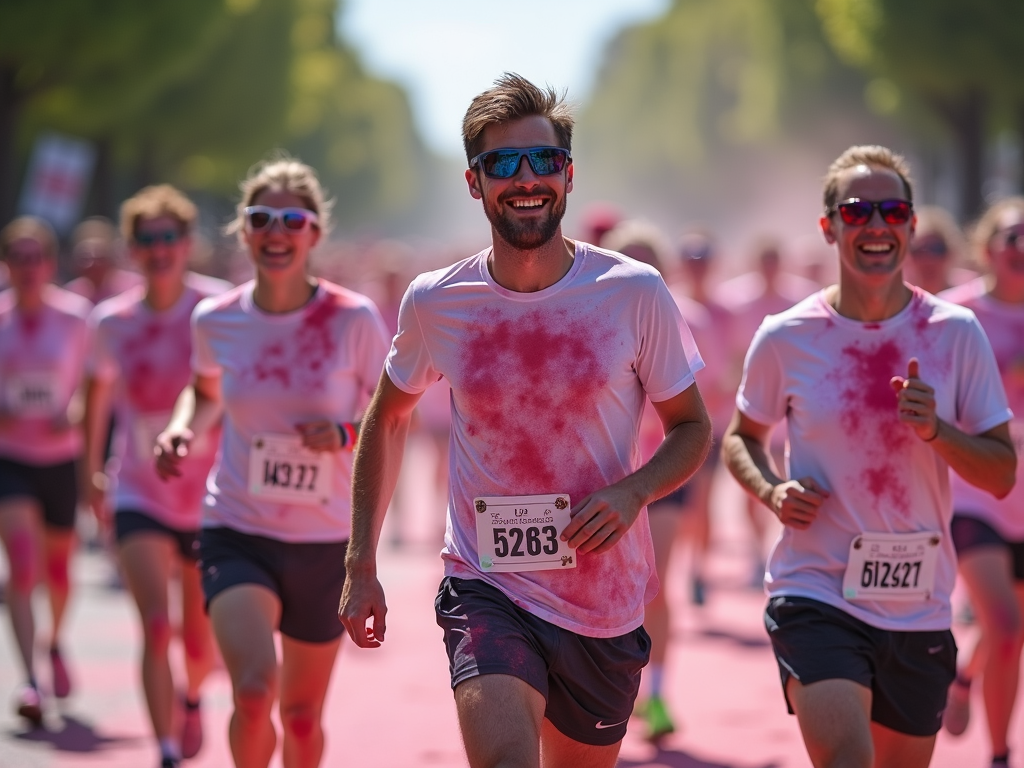 Runners enjoying a colorful and fun-themed 5K race.
