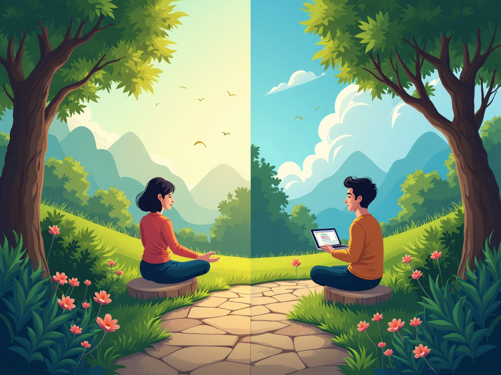 Split image of meditation and puzzle-solving, representing ACT and CBT