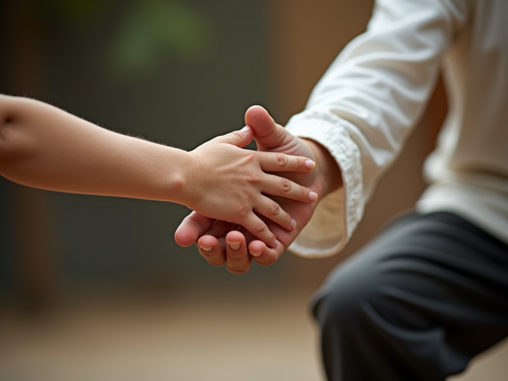Child and adult hands in Tai Chi practice