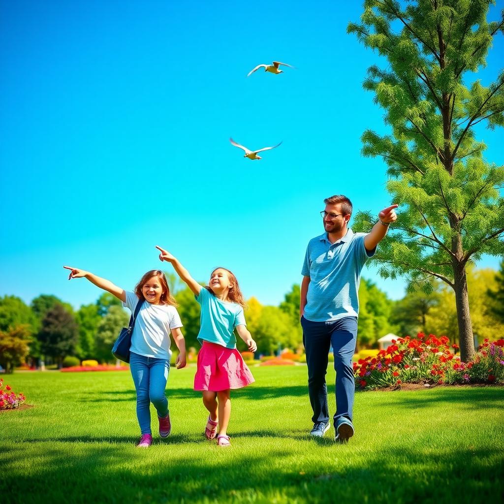 Family practicing mindfulness during a park walk