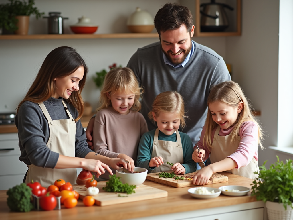 Family cooking together