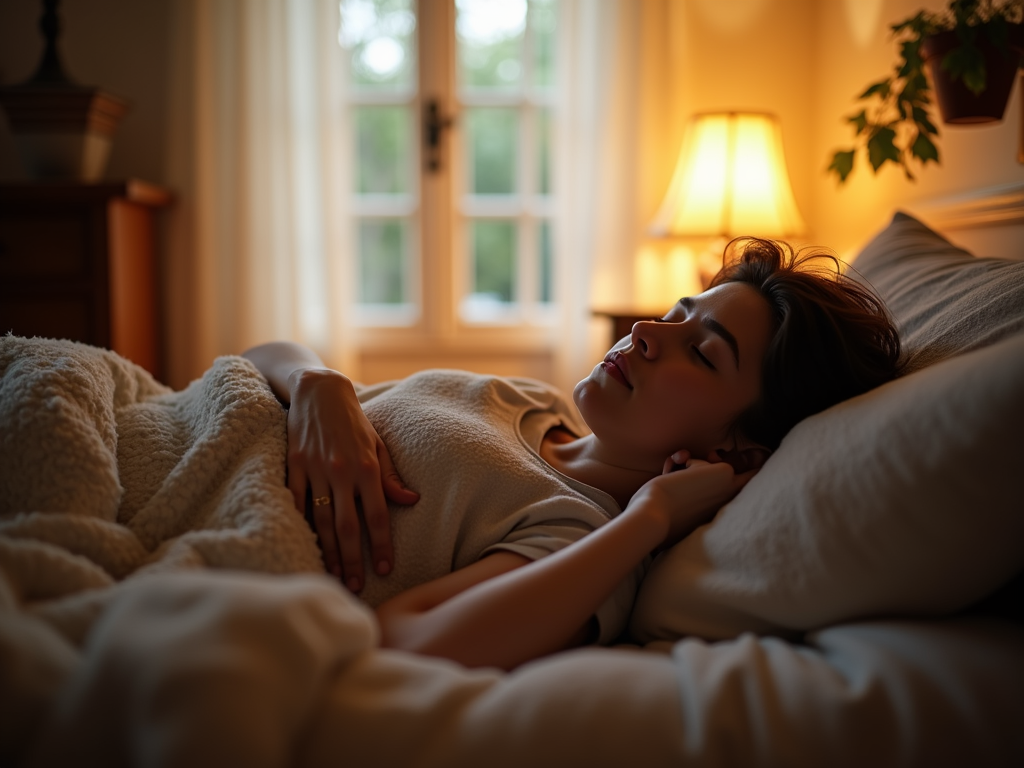 A person resting comfortably in a cozy room.