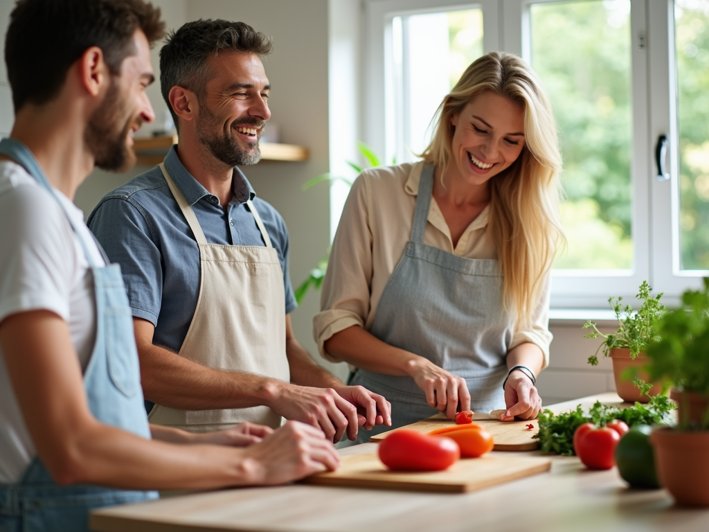 Family enjoying a shared cooking activity.