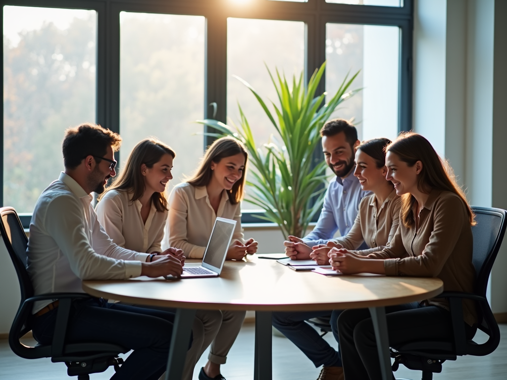 Supportive team in a modern workplace