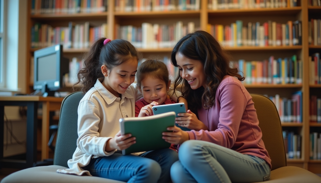 A family learning together using the library’s digital resources.