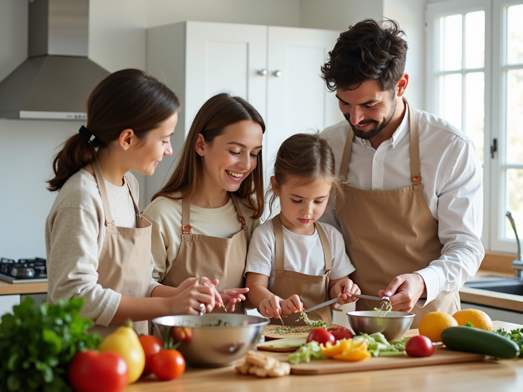 Family preparing a meal together