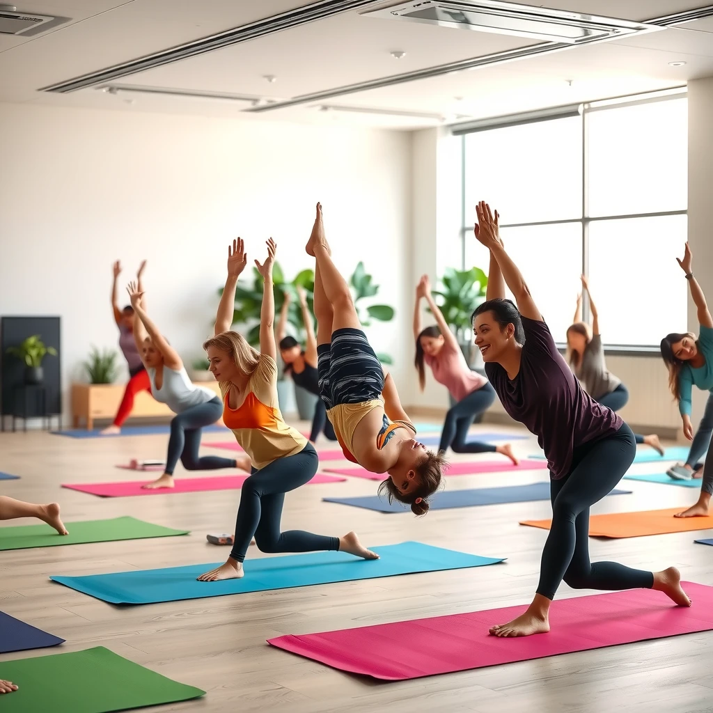 Employees practicing yoga in a conference room