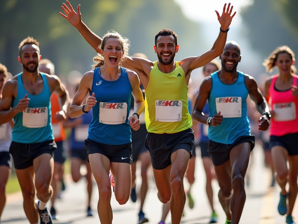 Runners celebrating after a 5K run