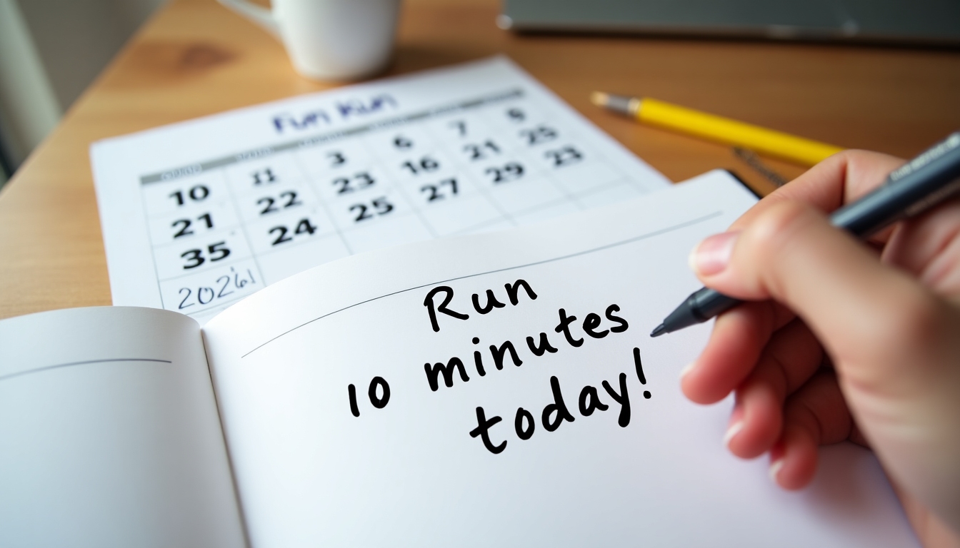 Beginner writing running goals in a notebook