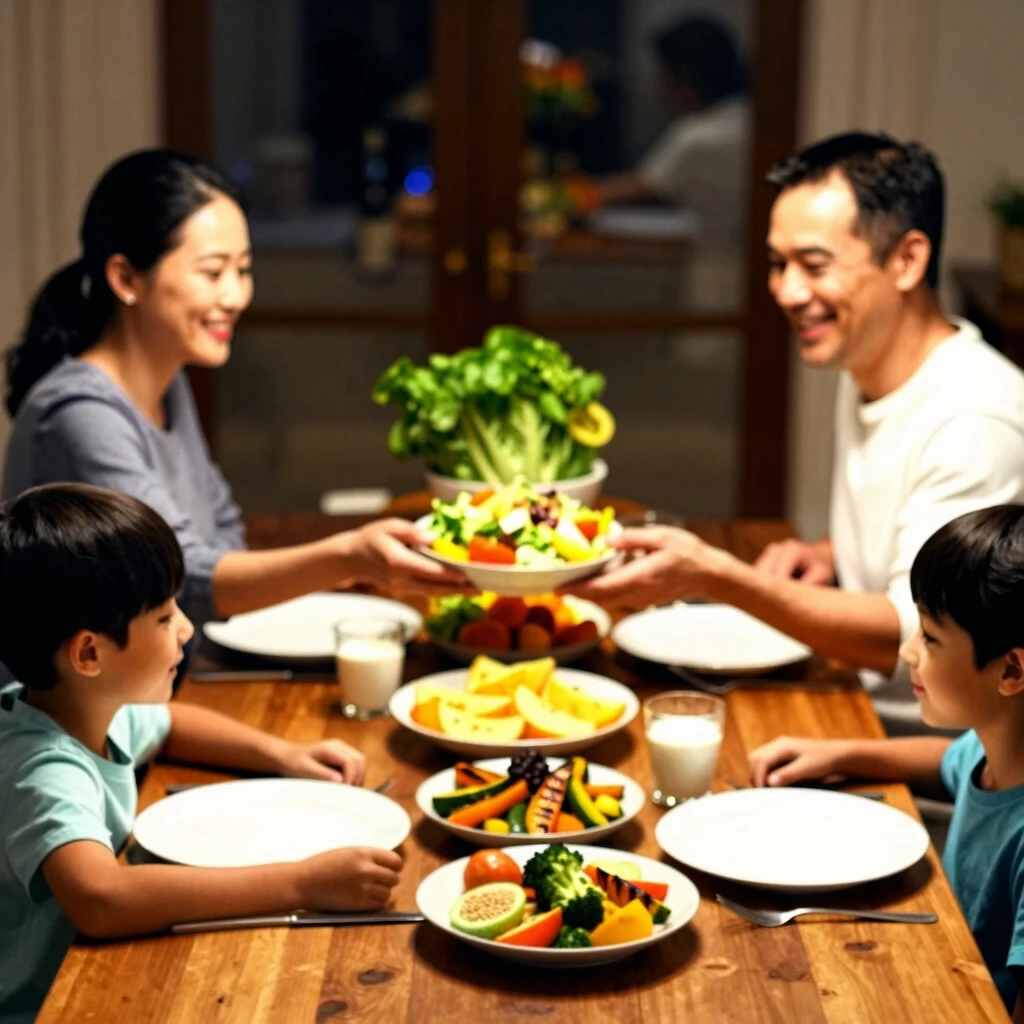 Family enjoying a healthy dinner together