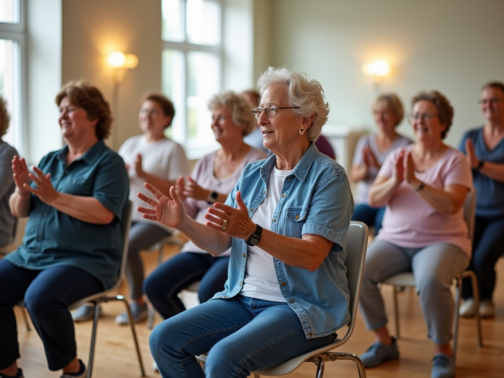 Chair aerobics class for seniors.