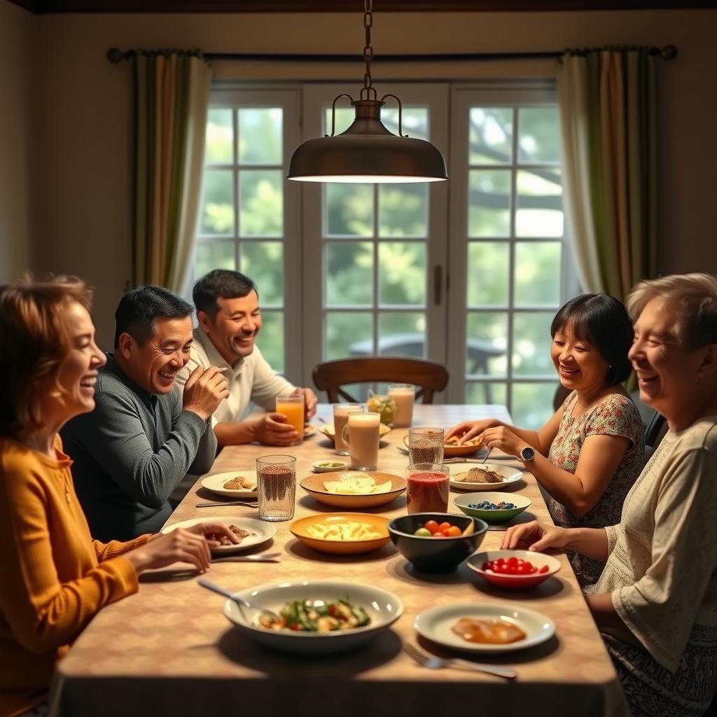 Family sharing a meal together, symbolizing the connection and support fostered through Behavioral Activation and family wellness.
