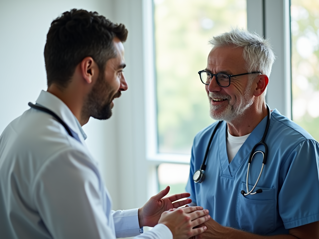 A healthcare professional and a patient in conversation.