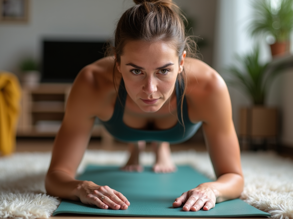 Person holding a plank position at home