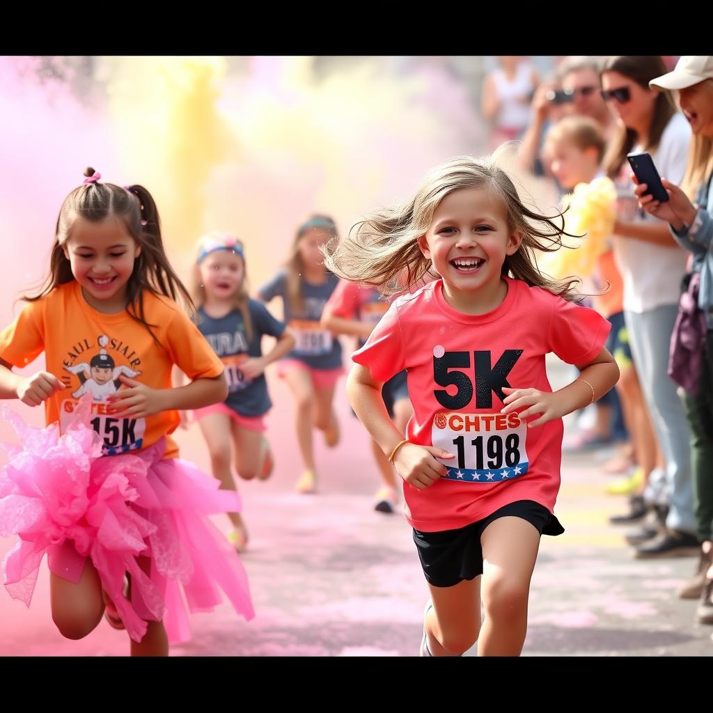 Kids running in a colorful 5K race.