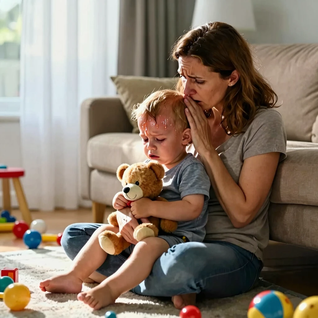 Mother comforting her toddler during an FPIES reaction at home
