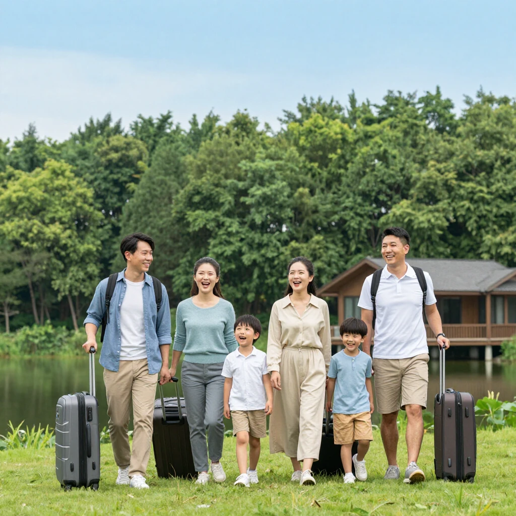 Family arriving at wellness retreat location