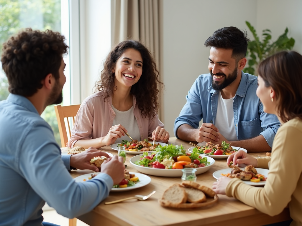 A family enjoying a healthy meal together.