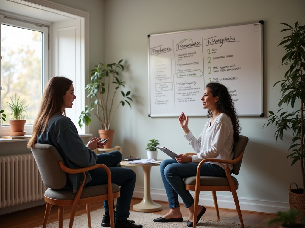 A therapy session discussing different behavioral therapies for phobias.