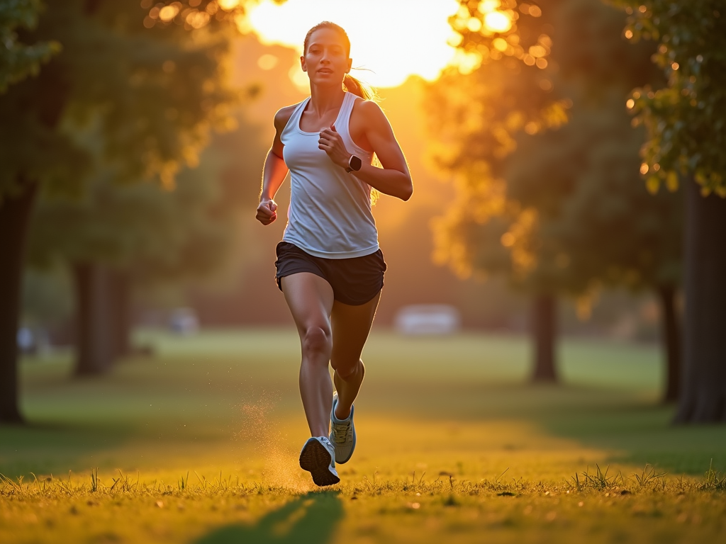 Runner enjoying a peaceful morning run in a park