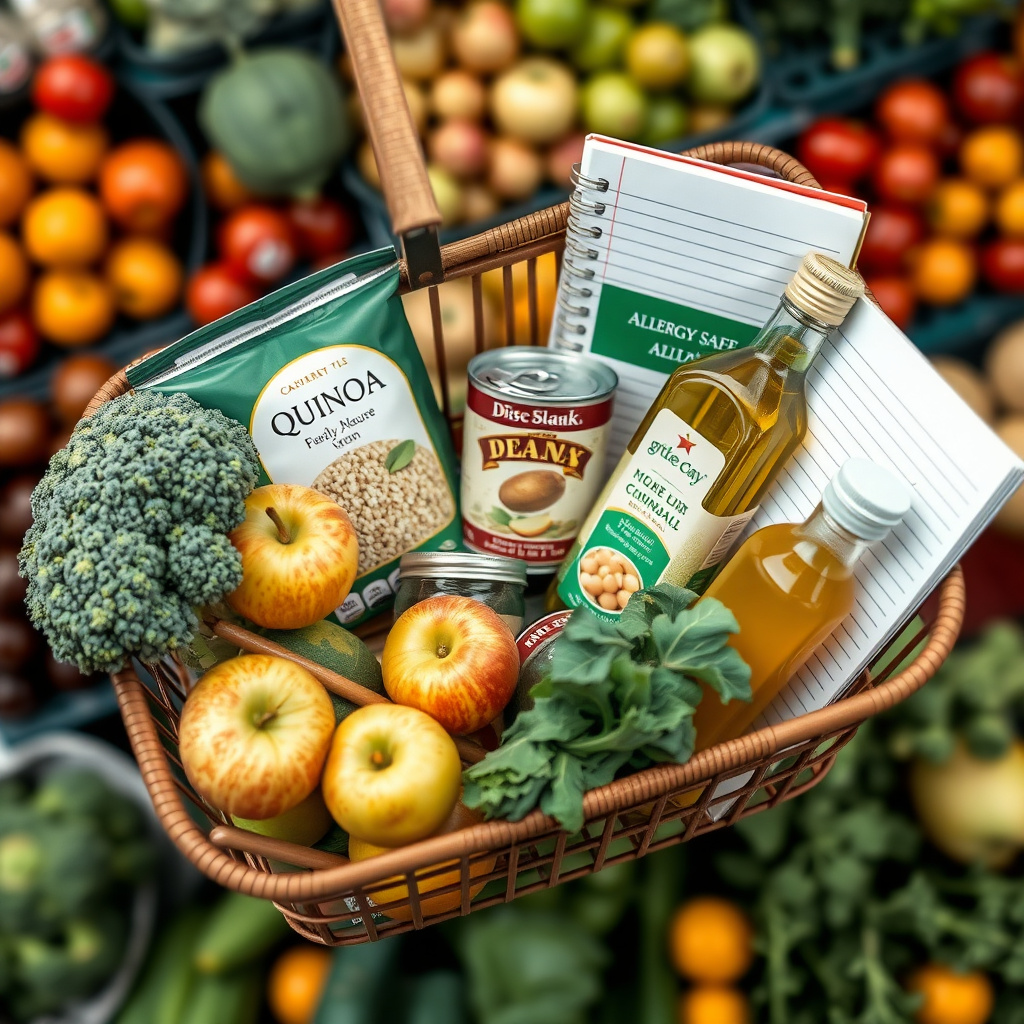 Basket of safe groceries for food allergy diets