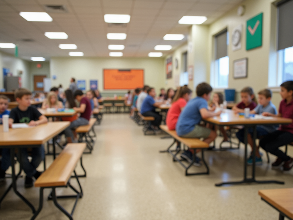 School cafeteria with allergy-friendly signage