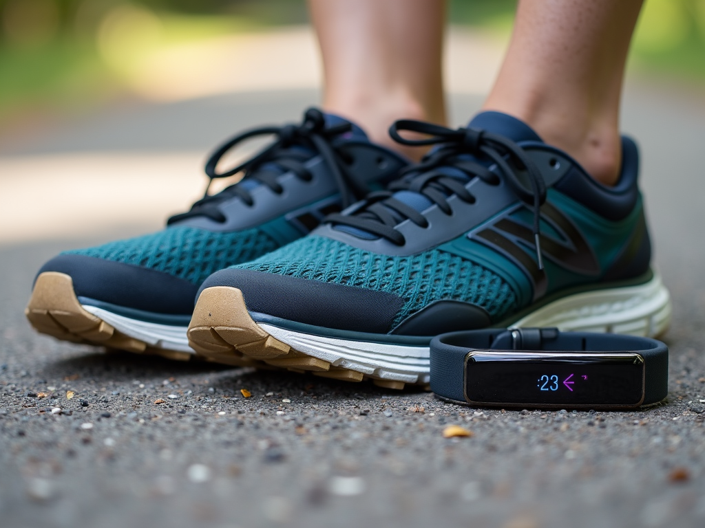 Running shoes and fitness tracker