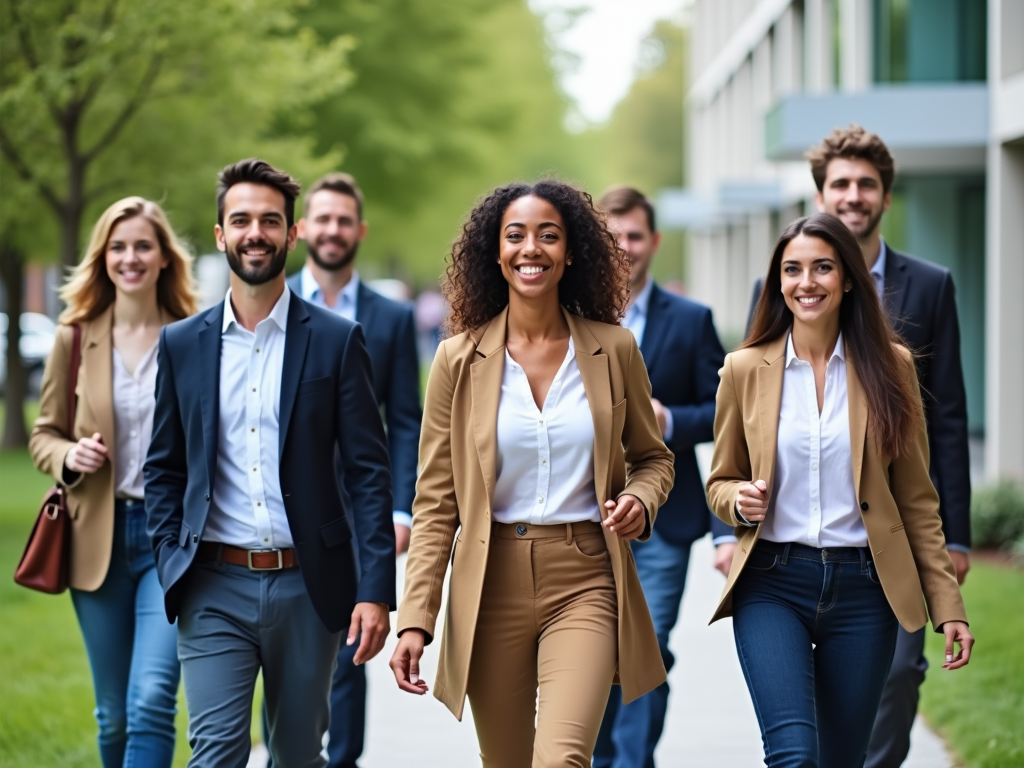 Professionals in a walking meeting