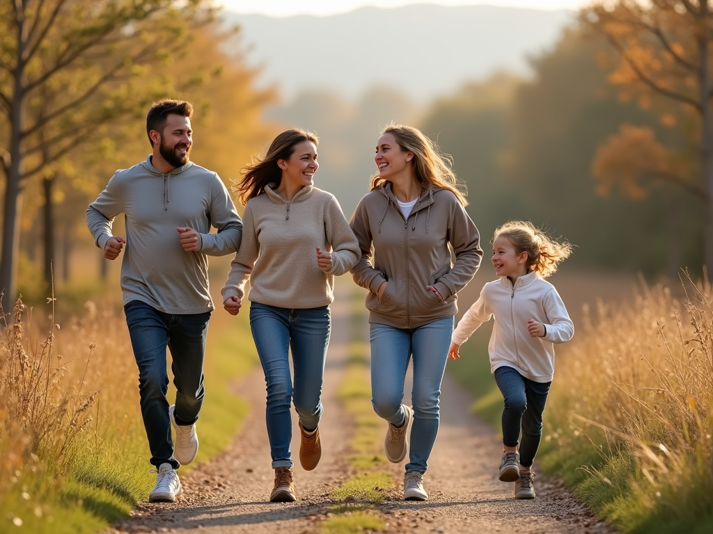 Family running together outdoors