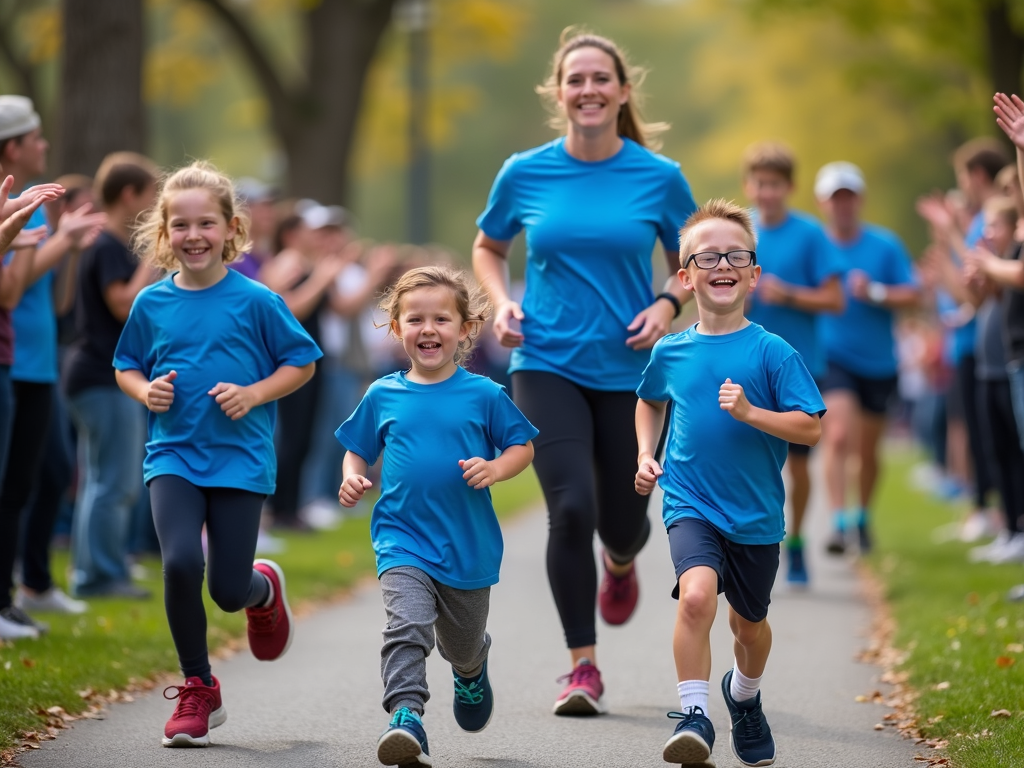 A family running together in a 5K race.