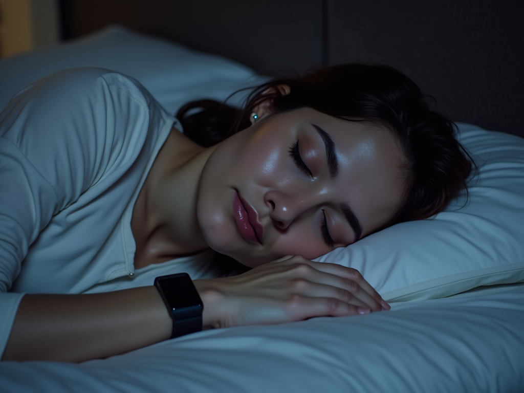 Person sleeping with fitness tracker