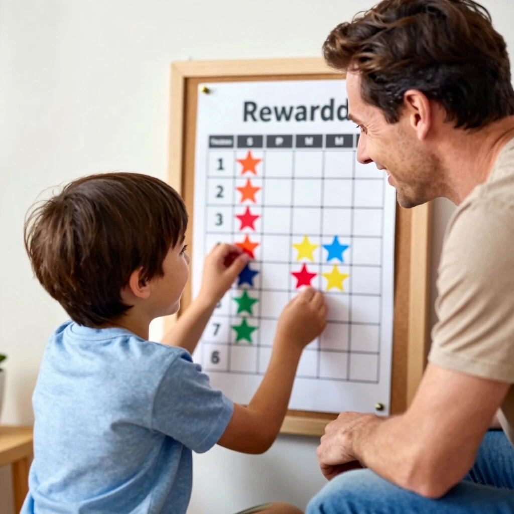 Parent and child using a reward chart together