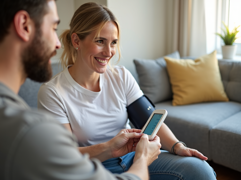 An individual monitoring their health with positive results.