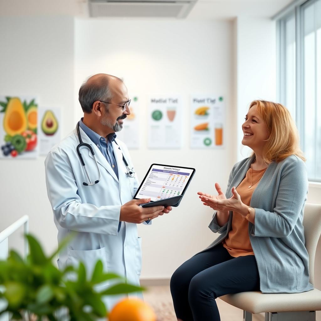 Doctor consulting with a patient about chronic vomiting in a modern clinic.