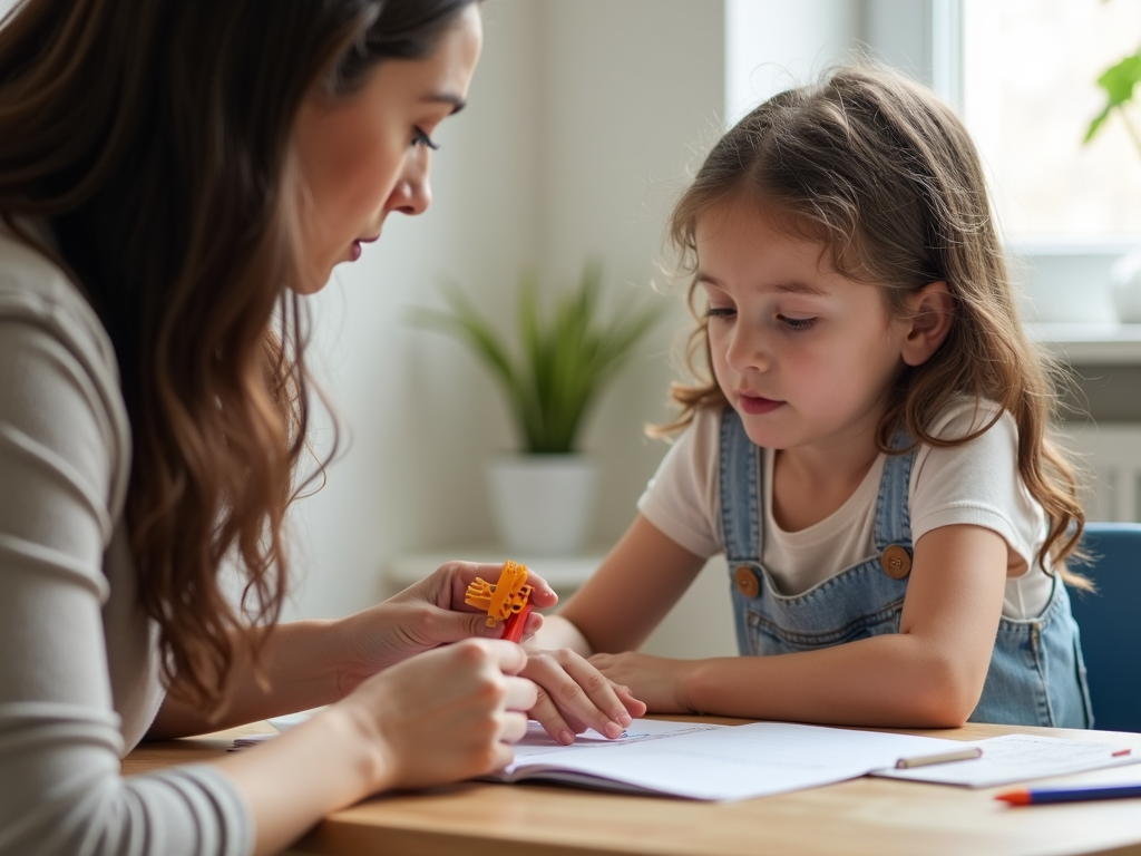 A therapist using positive reinforcement with a child