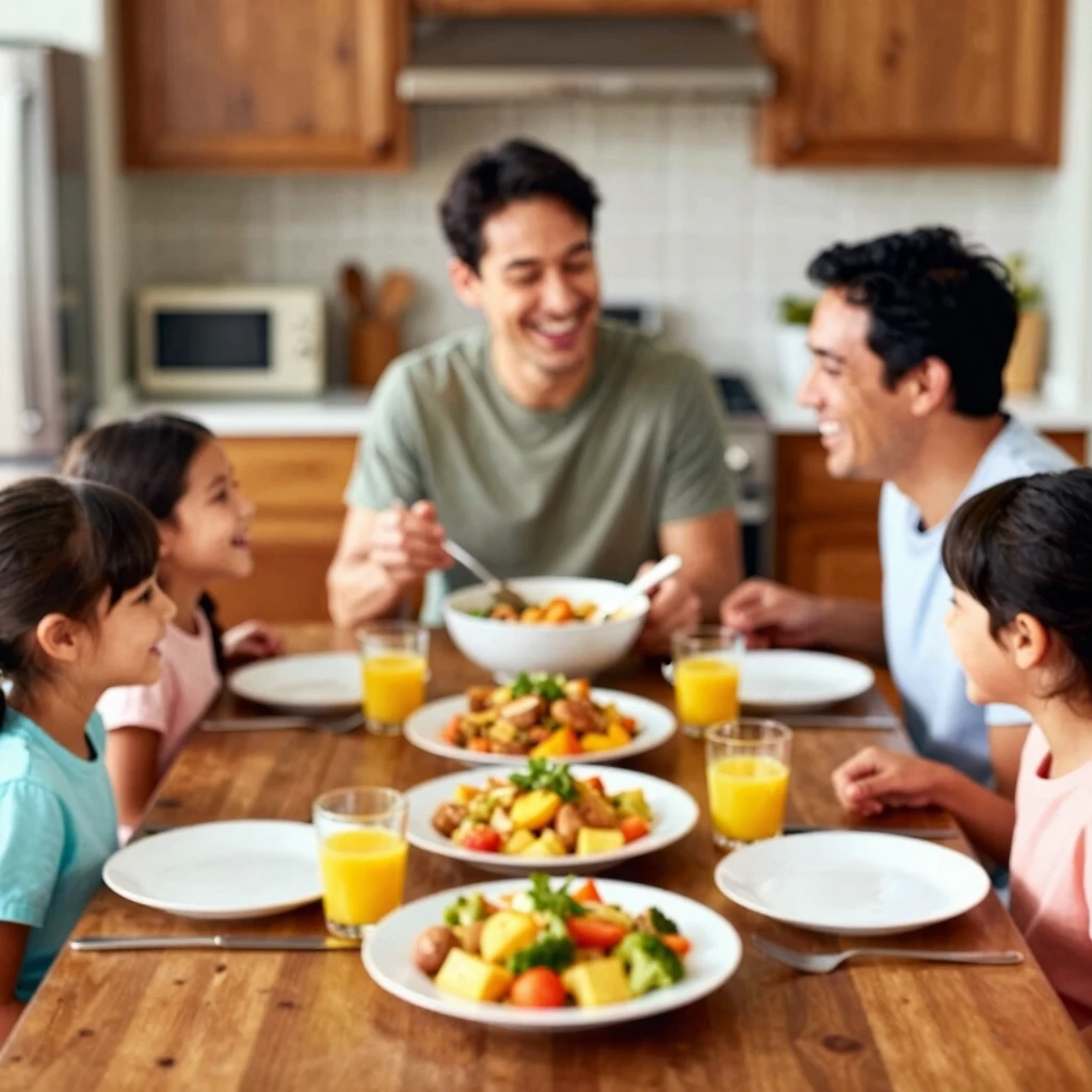 Family enjoying a safe, allergy-friendly meal together