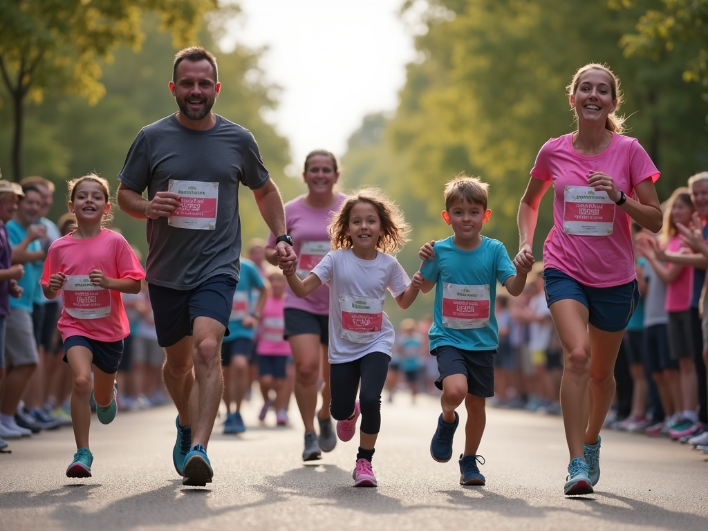 Families participating in a fun 5K race.