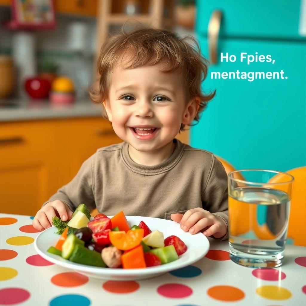 Child eating an allergen-free meal at a colorful kitchen table