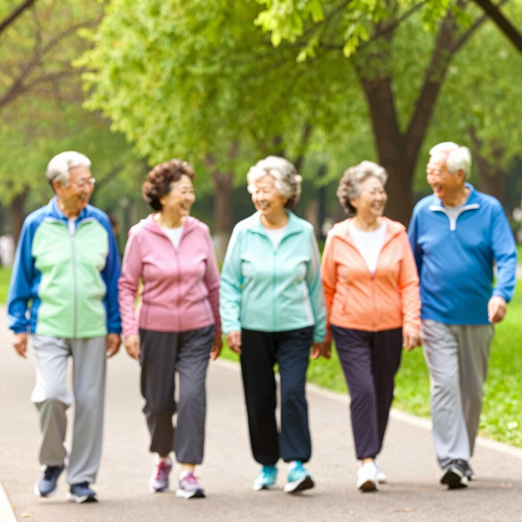 Older adults enjoying a brisk walk in the park as a low-impact cardio workout